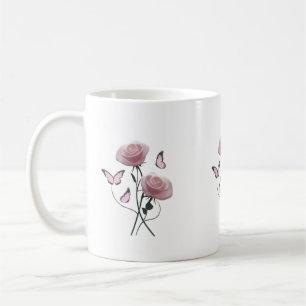 Minimalistische rosa Schmetterlingsrose Klassische Kaffeetasse