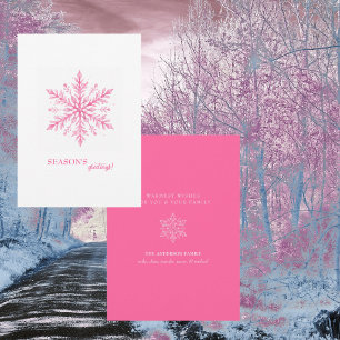 Minimalistische rosa Schneeflocken-Weihnachtskarte Feiertagskarte