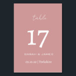 Minimalistische, rosa Schreibschrift Tischnummer<br><div class="desc">Elegantes Dusty Pink mit Personalisierter Tischnummer-Karte mit weißem Schriftart Script</div>