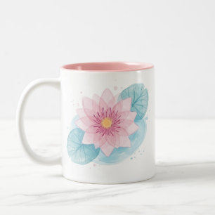 Minimalistische rosa Seerose Wasserfarbe Zweifarbi Zweifarbige Tasse