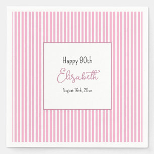 Minimalistische rosa Streifen 90. Geburtstag Servi Serviette