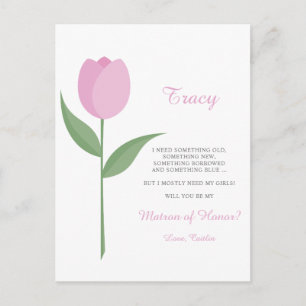 Minimalistische rosa Tulpe für Antrag an die Trauz Postkarte
