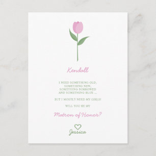 Minimalistische rosa Tulpe für Brautjungfer-Vorsch Postkarte