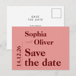 Minimalistische rosa Typografie Save the Date Postkarte