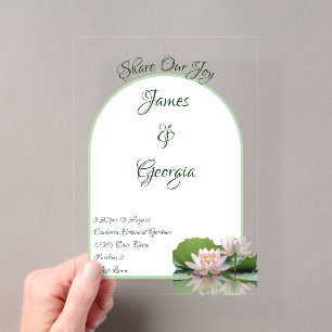 Minimalistische Rosa- und Grünlotus-Hochzeit Acryleinladungen
