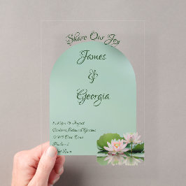 Minimalistische Rosa- und Grünlotus-Hochzeit Acryleinladungen