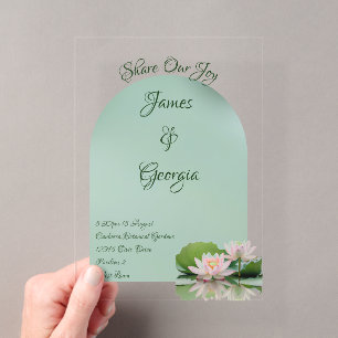 Minimalistische Rosa- und Grünlotus-Hochzeit Acryleinladungen