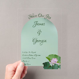 Minimalistische Rosa- und Grünlotus-Hochzeit Acryleinladungen
