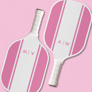 Minimalistische Rosa und Weiße Streifen Moderne Mo Pickleball Schläger