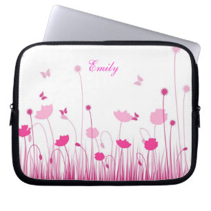 Minimalistische Rosa- und Weißmohnblüte Name Laptopschutzhülle