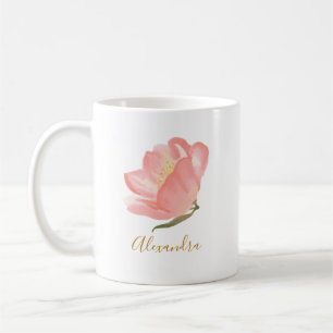 Minimalistische rosa Wasserfarben-Blumen-Personali Kaffeetasse