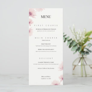 Minimalistische rosafarbene Blumen-Hochzeits-Flat Menükarte