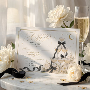 Minimalistische rosafarbene Champagner-Turm-Hochze RSVP Karte