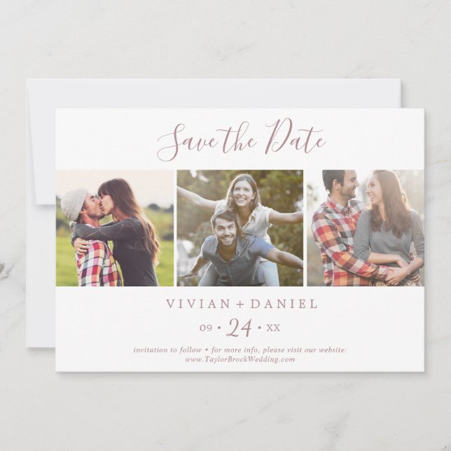 Minimalistische Rose 3 Fotovorlage Save the Date (Vorderseite)
