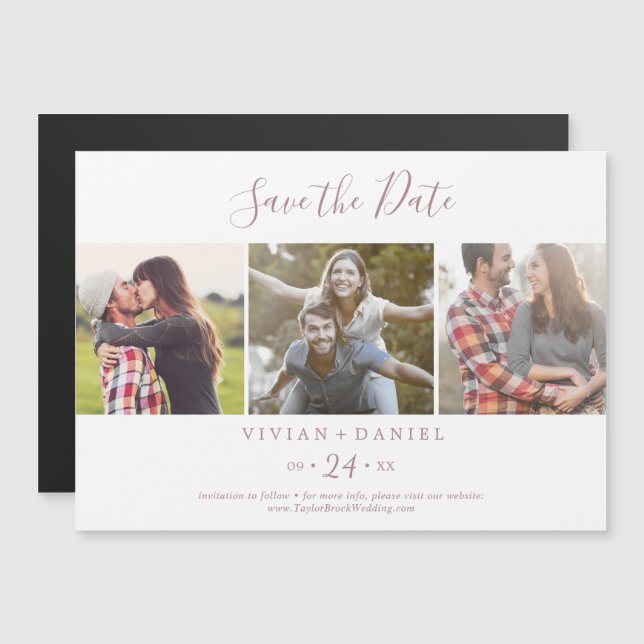 Minimalistische Rose 3 Fotovorlage Save the Date Magneteinladung (Vorne/Hinten)