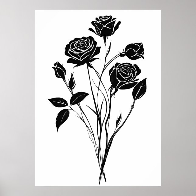 Minimalistische Rose Abstrakte Blumenstrauß-Kunst, Poster (Vorne)