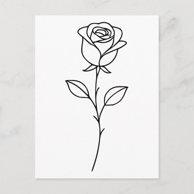 Minimalistische Rose Botanische Linie Art Postkarte (Vorderseite)