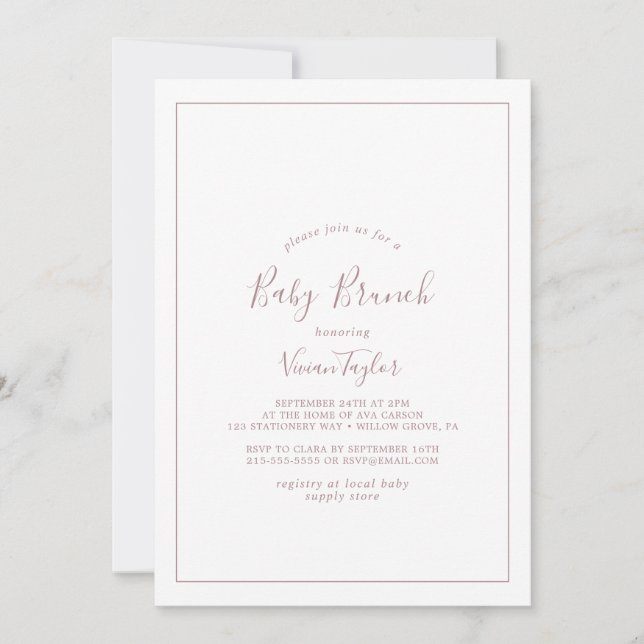 Minimalistische Rose Gold Baby Brunch Einladung (Vorderseite)