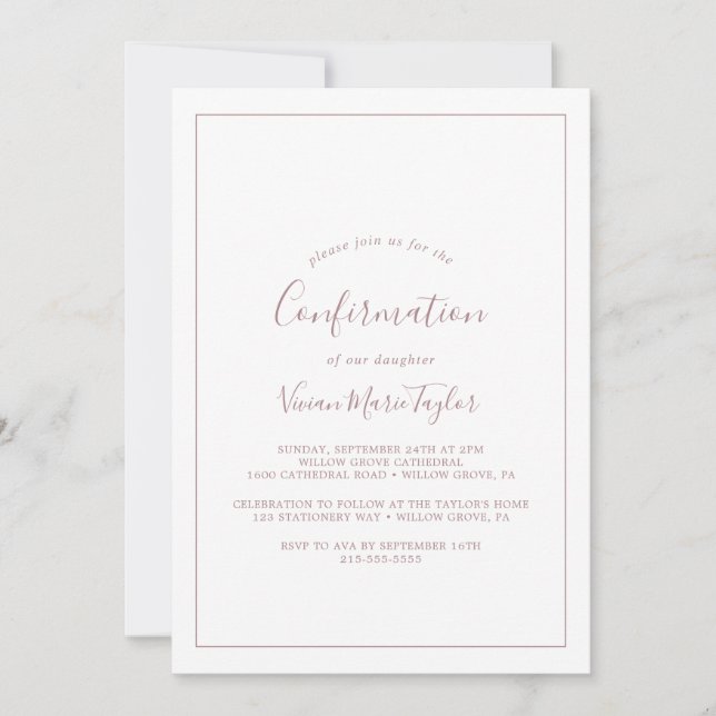 Minimalistische Rose Gold Bestätigung Einladung (Vorderseite)