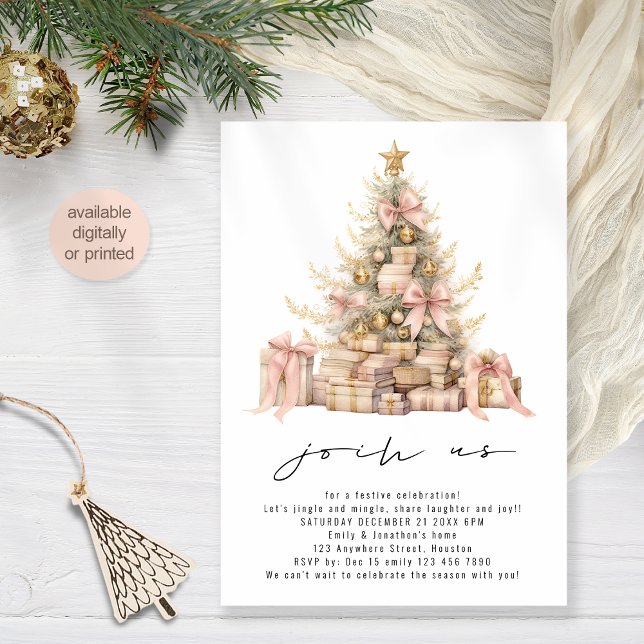 Minimalistische Rose Gold Blush Weihnachts-Party Einladung (Available digitally and printed)