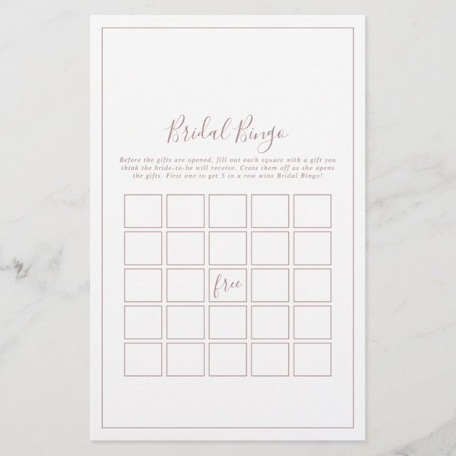 Minimalistische Rose Gold Bridal Bingo Game Flyer (Vorne)