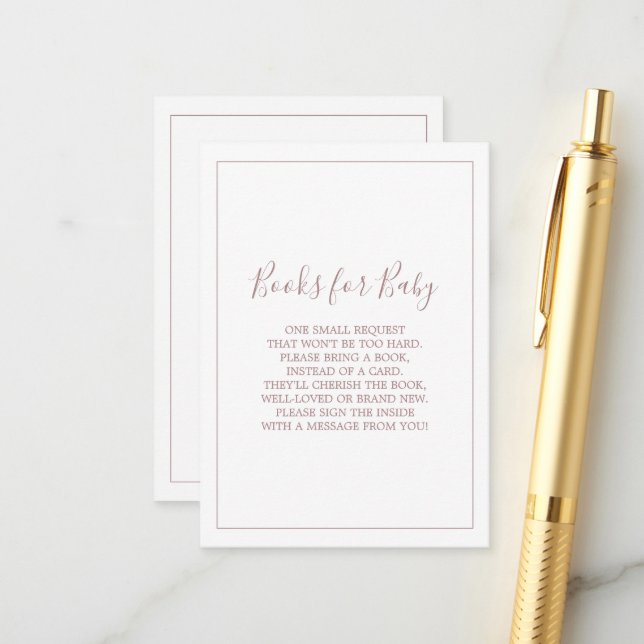 Minimalistische Rose Gold-Bücher für die Kinderkar Begleitkarte (Vorderseite/Rückseite Beispiel)