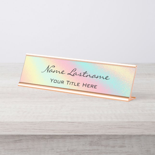 Minimalistische Rose Gold Custom Elegant Holograph Schreibtischnamensplakette (Vorderseite )