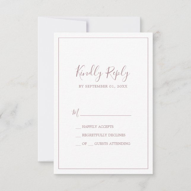Minimalistische Rose Gold Einfache RSVP-Karte RSVP Karte (Vorderseite)
