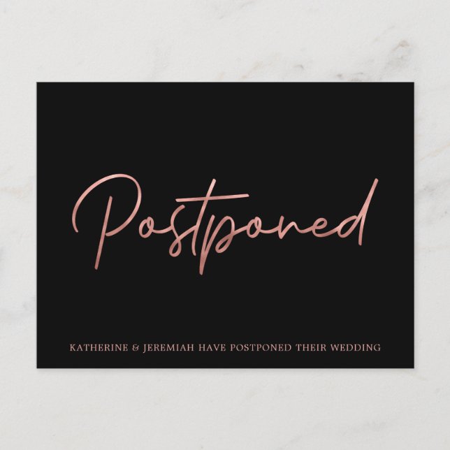 Minimalistische Rose Gold Foil Hochzeit Postkarte (Vorderseite)
