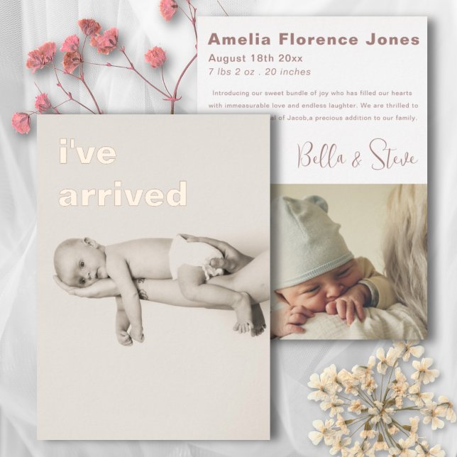 Minimalistische Rose Gold Foto Baby Ankündigung (Von Creator hochgeladen)