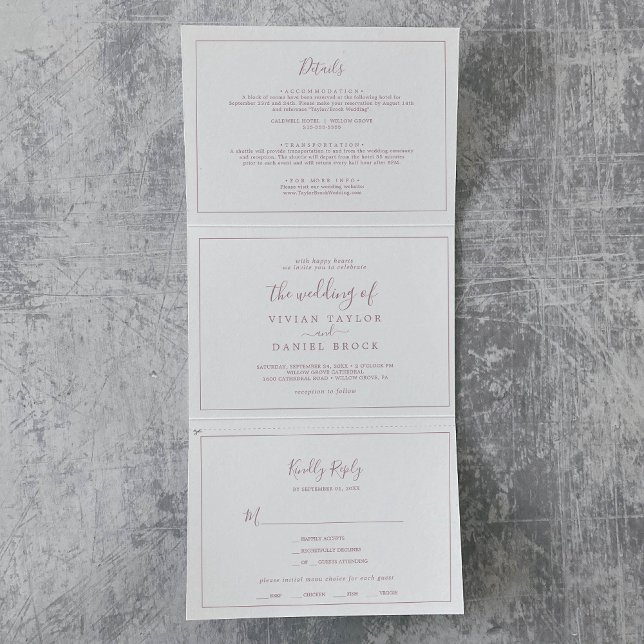 Minimalistische Rose Gold Foto Hochzeit in einem Dreifach Gefaltete Einladung (Von Creator hochgeladen)