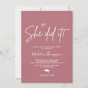 Minimalistische Rose Gold Foto Sie tat es Abschlus Einladung