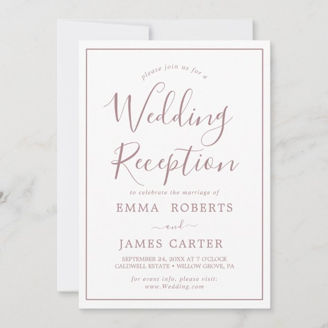 Minimalistische Rose Gold Hochzeitsempfang Einladu Einladung (Vorderseite)