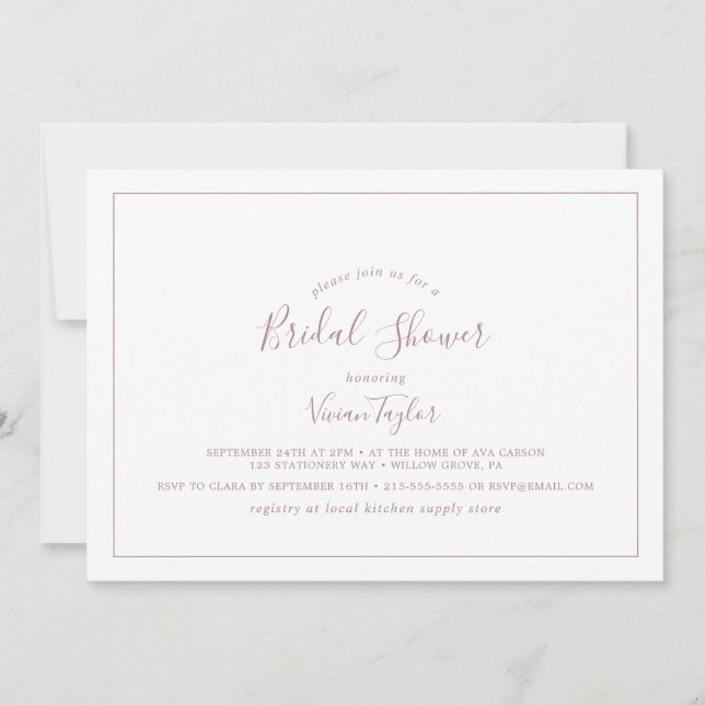 Minimalistische Rose Gold Horizontales Brautparty Einladung (Vorderseite)