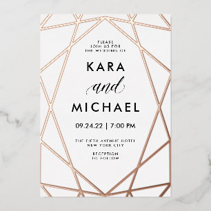 Minimalistische Rose Gold in Weiß   Hochzeit Folieneinladung