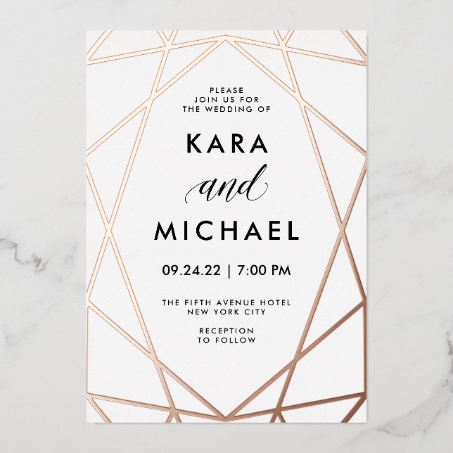 Minimalistische Rose Gold in Weiß | Hochzeit Folieneinladung (Vorderseite)