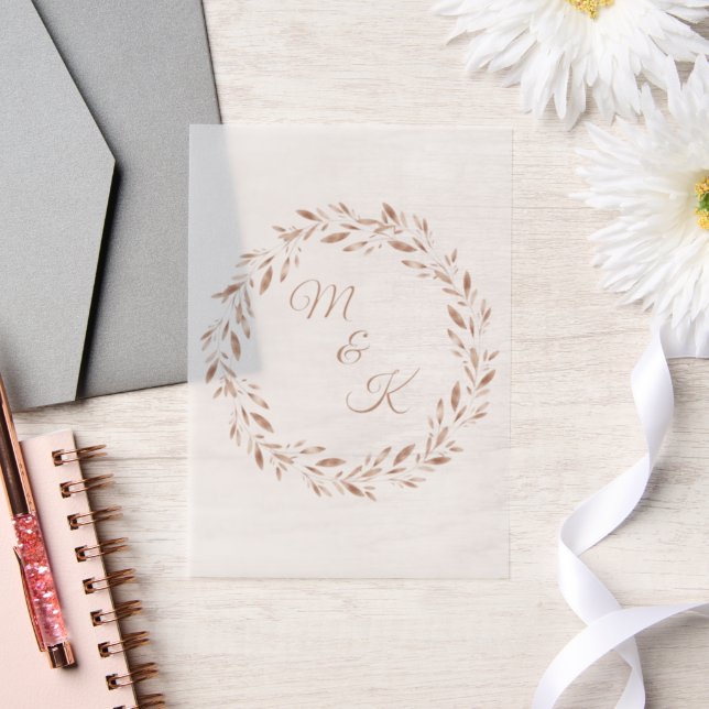 Minimalistische Rose Gold Leaf Wreath Monagram Hoc (Hochzeit)