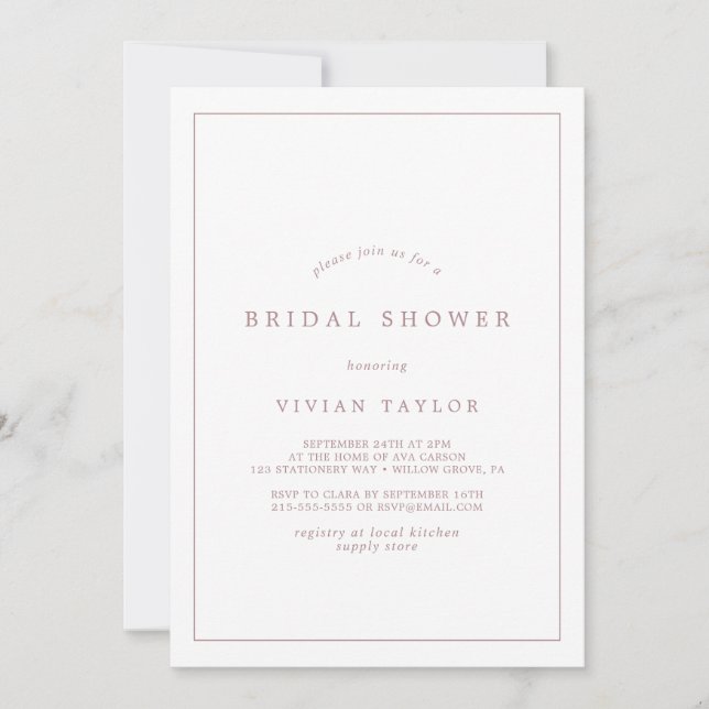Minimalistische Rose Gold Typografy Brautparty Einladung (Vorderseite)