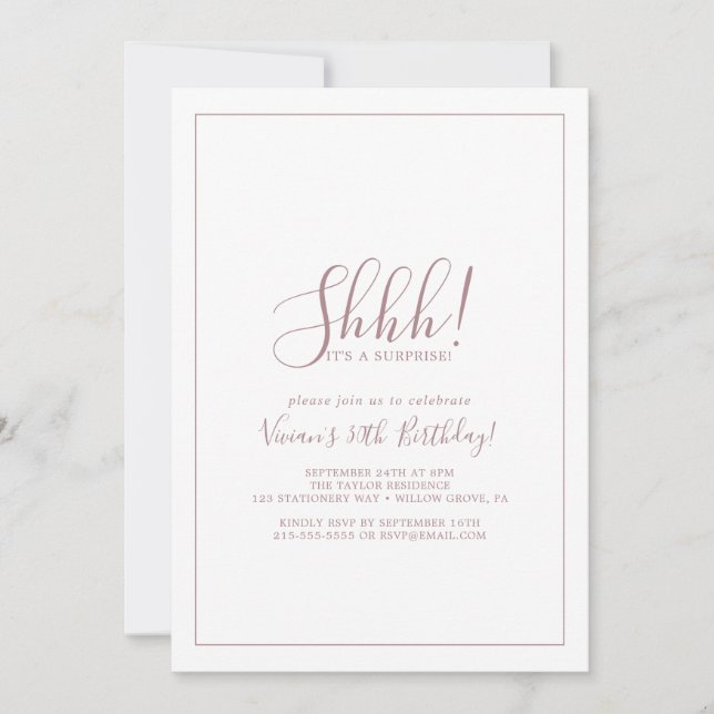 Minimalistische Rose Gold Überraschung Party Einla Einladung (Vorderseite)