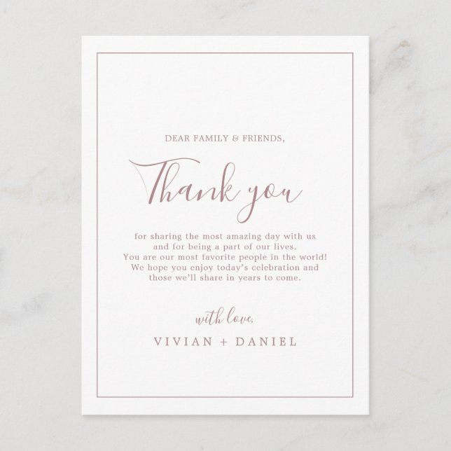 Minimalistische Rose Gold Vielen Dank Empfang-Kart Postkarte (Vorderseite)