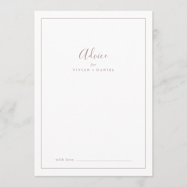 Minimalistische Rose Gold Wedding Advice Card Hinweiskarte (Vorderseite)
