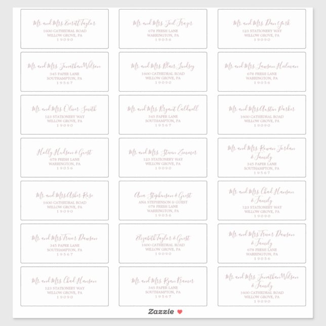 Minimalistische Rose Gold Wedding Guest Address La Aufkleber (Blatt)