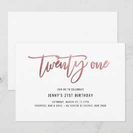 Minimalistische Rose Goldfoil 21. Geburtstagsfeier Einladung