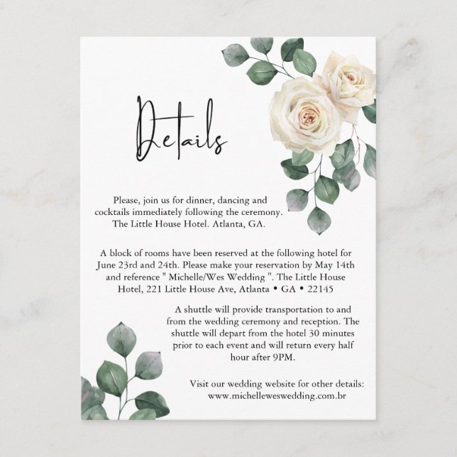 Minimalistische Rose Hochzeitsdetails Begleitkarte (Vorderseite)