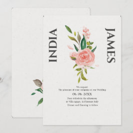 Minimalistische Rose- und Blatthochzeit Einladung