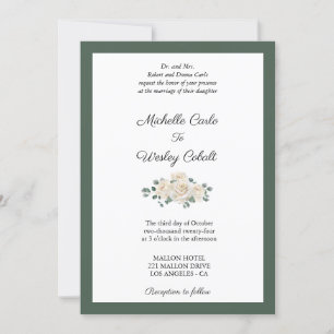 Minimalistische Rose und Grüne Grenzhochzeit Einladung