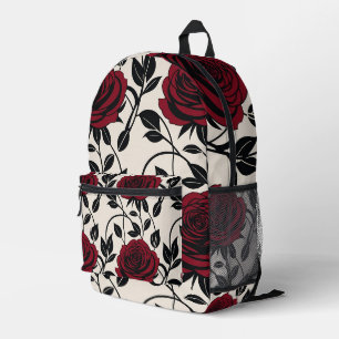 Minimalistische Rosen in Schwarz und Tiefrot auf C Bedruckter Rucksack