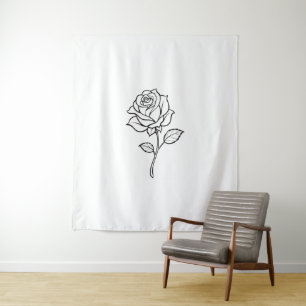 Minimalistische Rosen-Linienkunst Elegante Einfarb Wandteppich