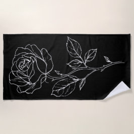 Minimalistische Rosenliniengrafik – Schwarze und w Strandtuch
