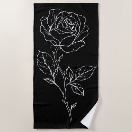 Minimalistische Rosenliniengrafik – Schwarze und w Strandtuch